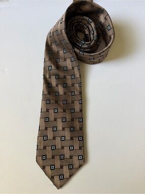 Pronto Uomo Brown Blue Geometric Woven Necktie Classic Wide Tie